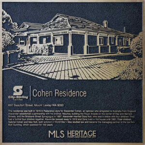 Cohen Residence bronze heritage plaque