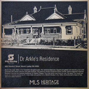 Dr. Arkles residence bronze heritage plaque